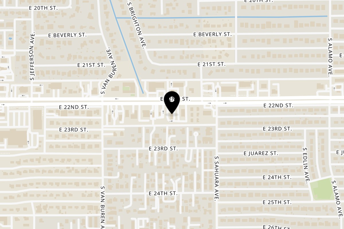 Map showing the location of El Güero Canelo Restaurant E 22nd St on 5802 E 22nd St in Tucson