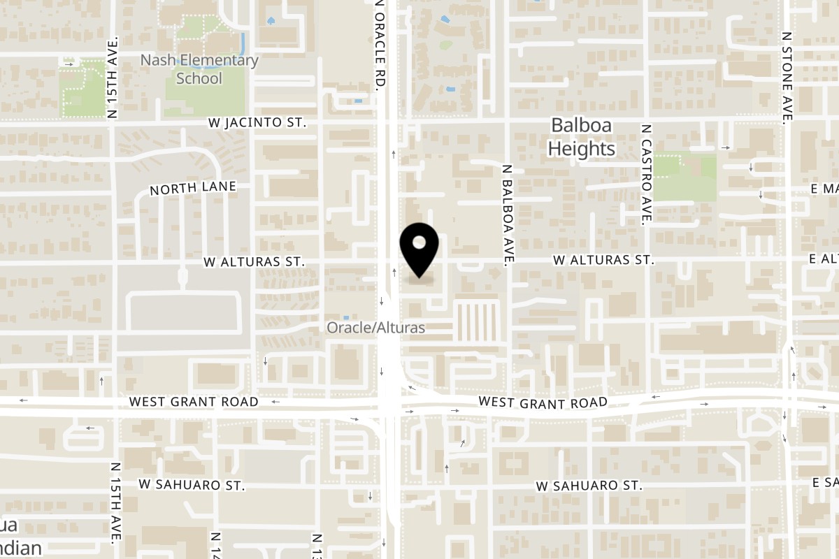 Map showing the location of El Güero Canelo Restaurant N Oracle Rd on 2480 N Oracle Rd in Tucson